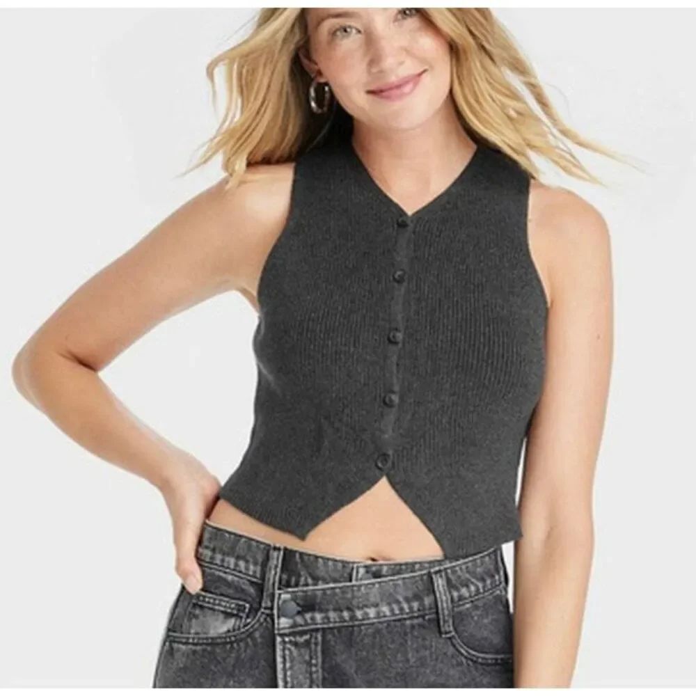Universal Thread grey ribbed cropped tank size large